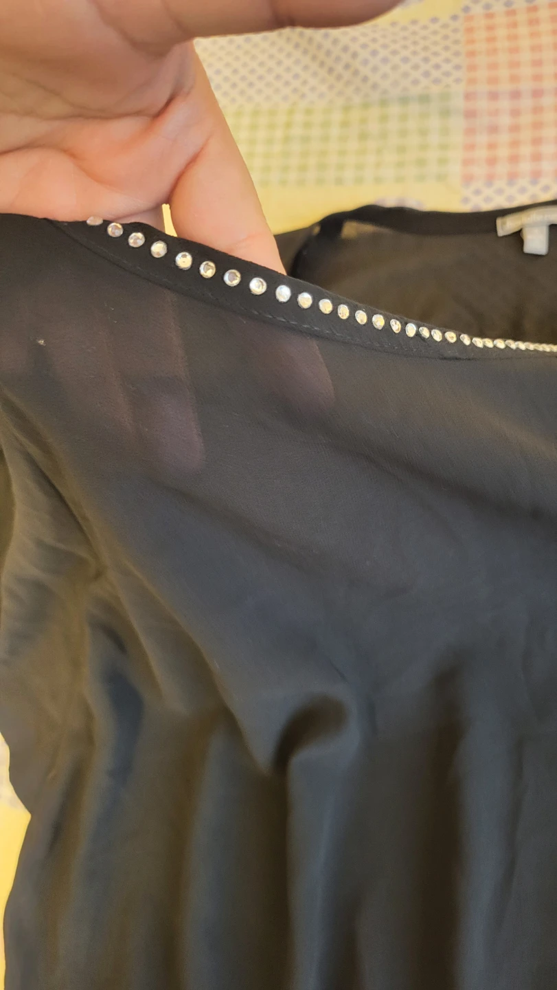 Black Chiffon Blouse with Rhinestone Embellishments - photo 2