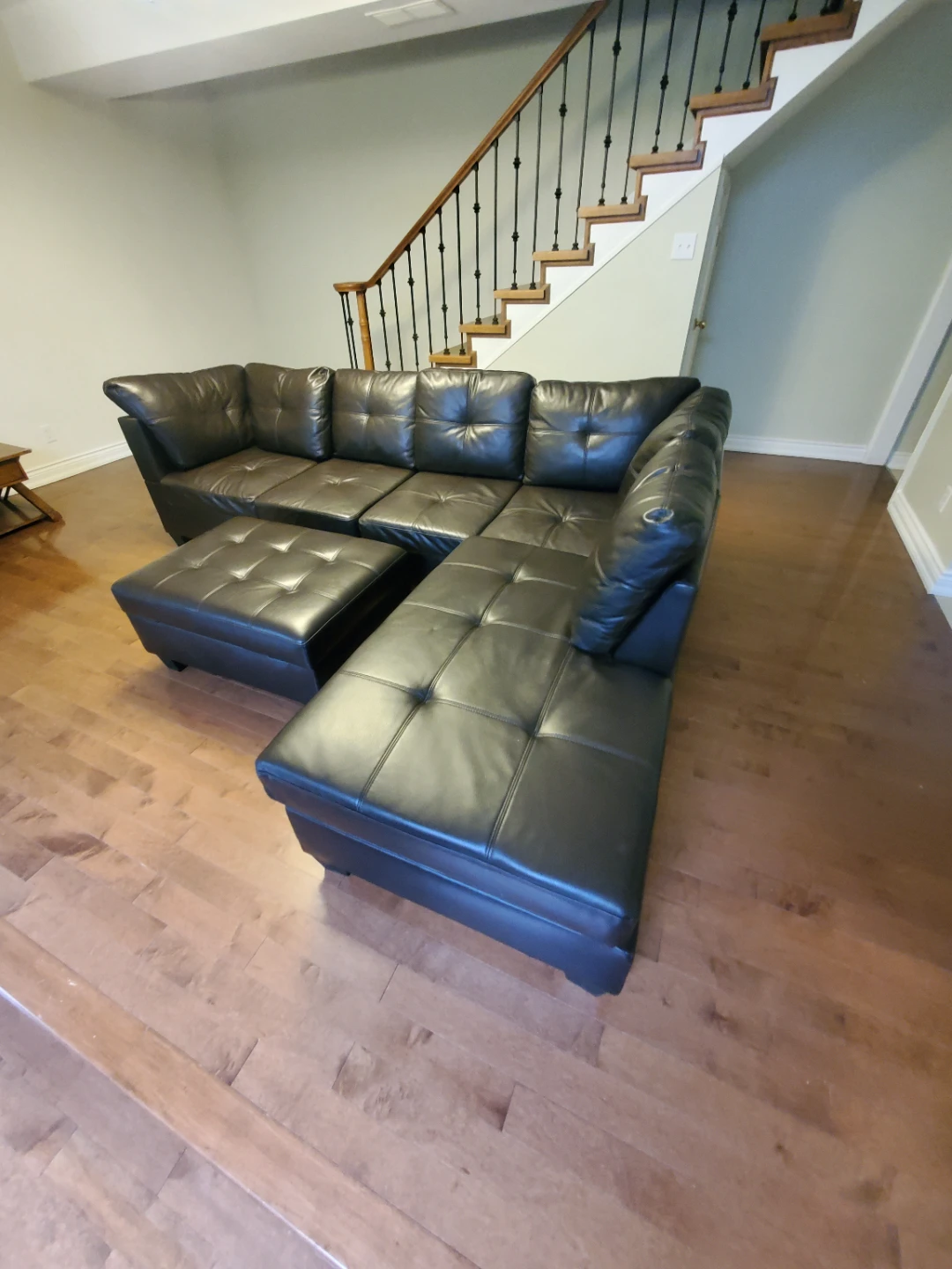 Brown Faux Leather Sectional Sofa with Ottoman - photo 5
