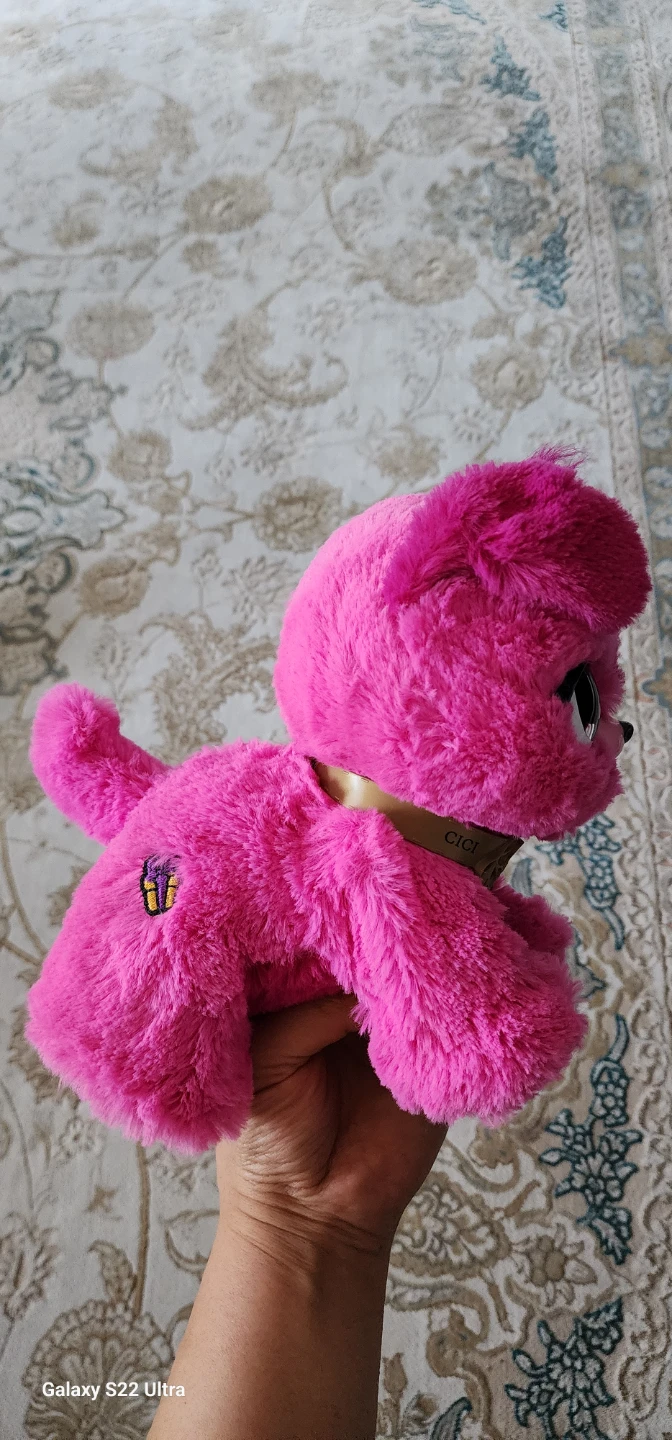 Pink Furry Toy Dog with Crown and Necklace - photo 2