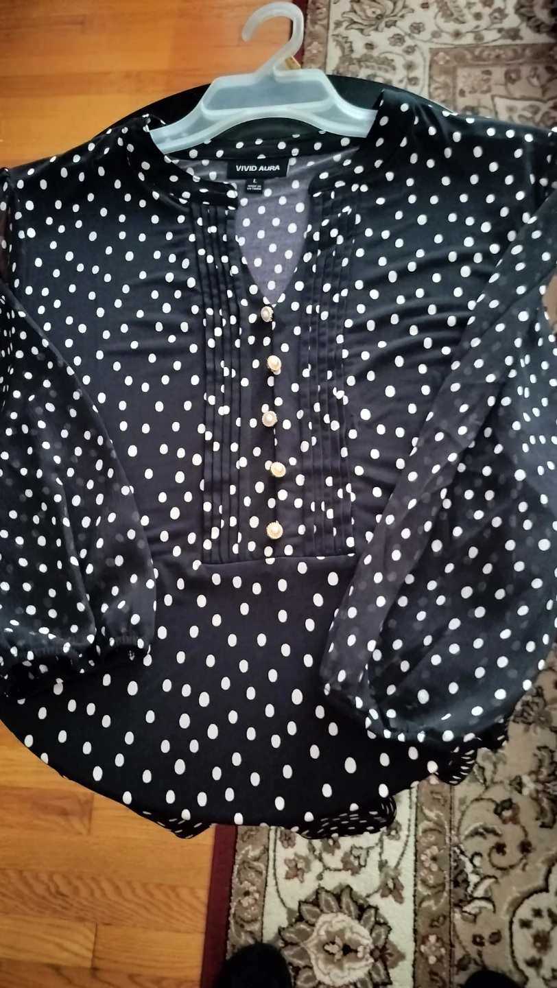 Vivid Aura Black White Polka Dot Blouse