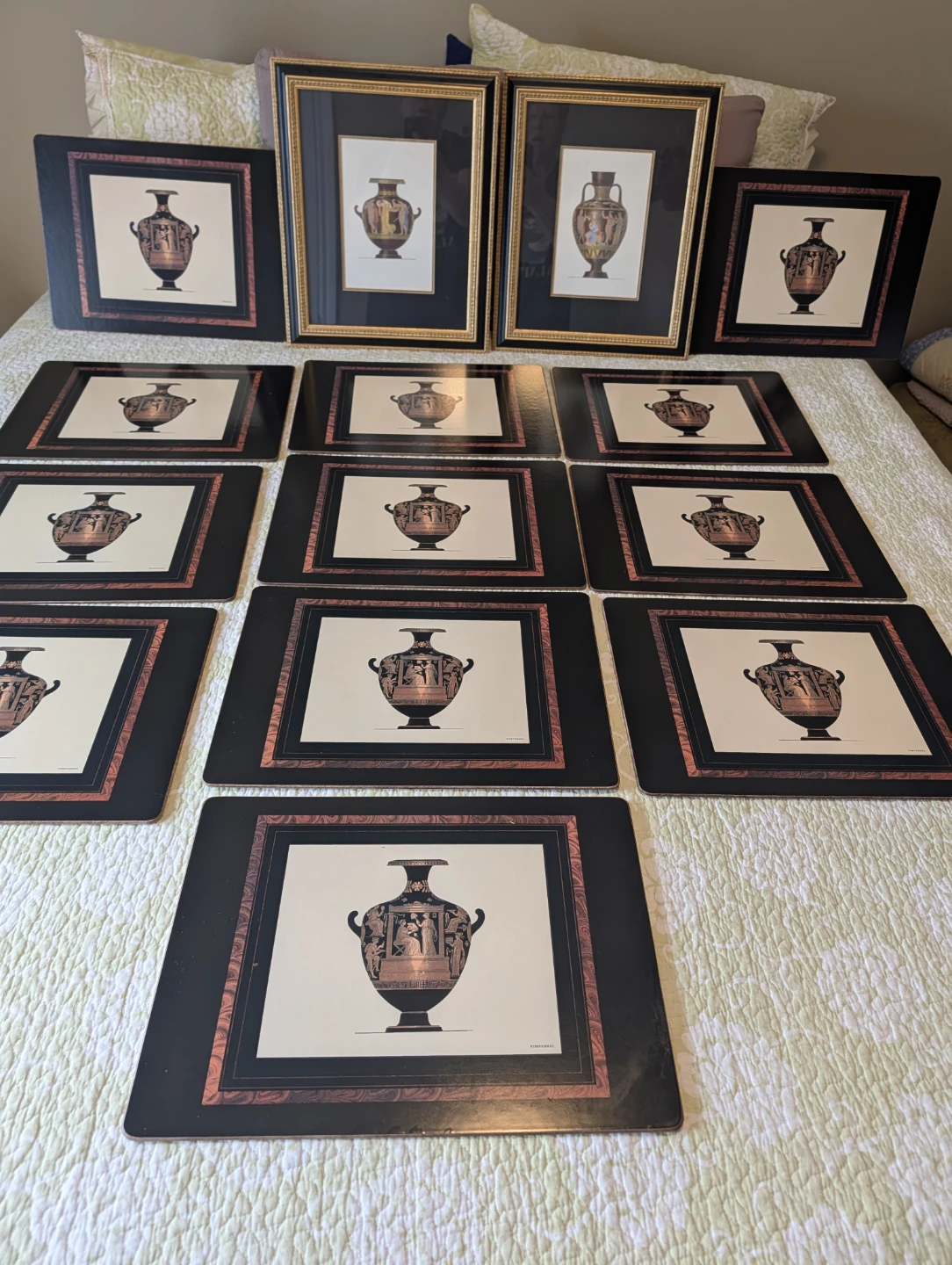 Set of 12 Vintage Greek Vase Placemats & 2 Framed Prints - photo 2