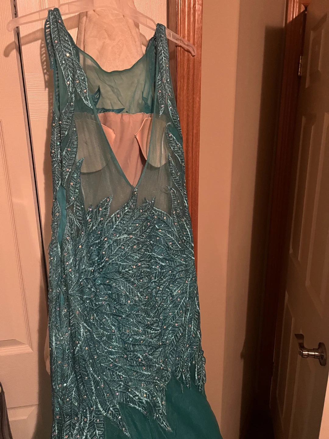 Emerald Green Sequin Feather Detail Gown