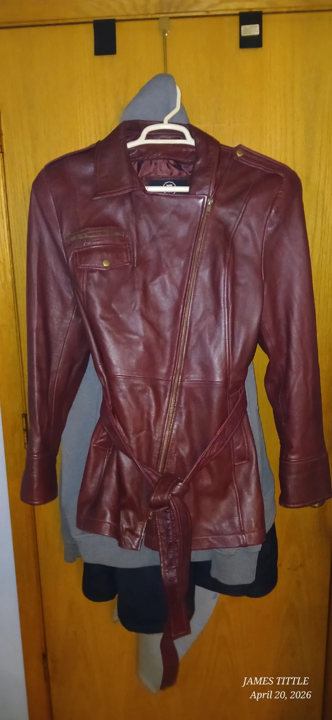 Whet Blu Burgundy Faux Leather Belted Moto Jacket - photo 4