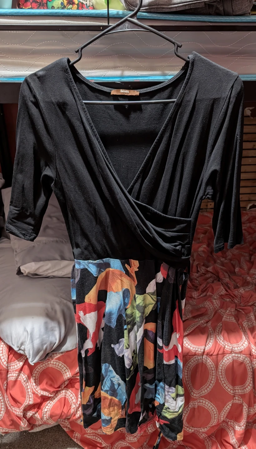 Baharu Black Wrap Dress with Colorful Print Skirt