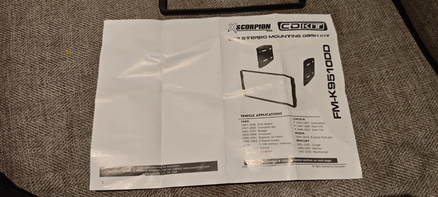 Xscorpion CDKIT FM-K9510DD Car Stereo Mounting Dash Kit - photo 4