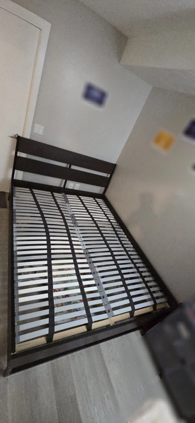 Ikea  Queens Size Dark Wood Bed Frame with Slats - photo 2