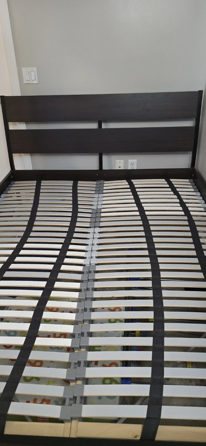 Ikea  Queens Size Dark Wood Bed Frame with Slats - photo 4