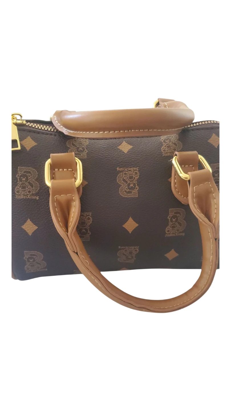 Brown Mini Barrel Bag with Bear Print - photo 5