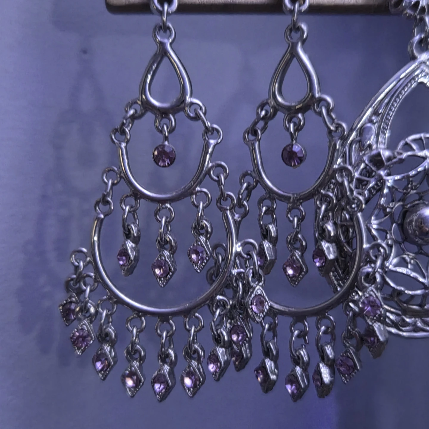 Silver Chandelier Earrings with Pink Rhinestones