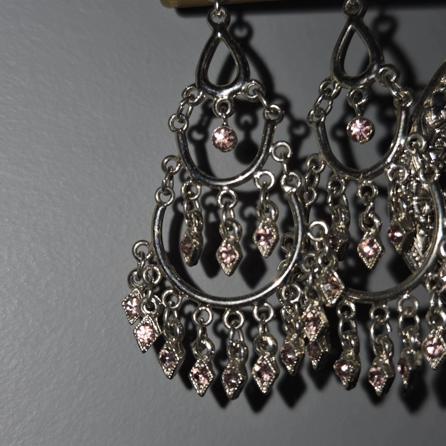 Silver Chandelier Earrings with Pink Rhinestones - photo 2
