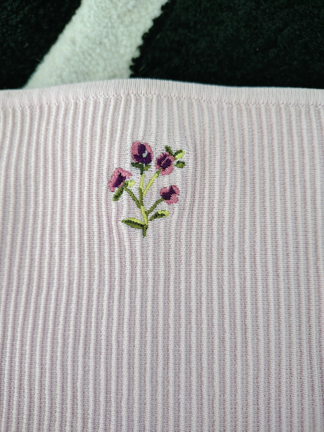 Pink Ribbed Tube Top with Flower Embroidery - photo 2
