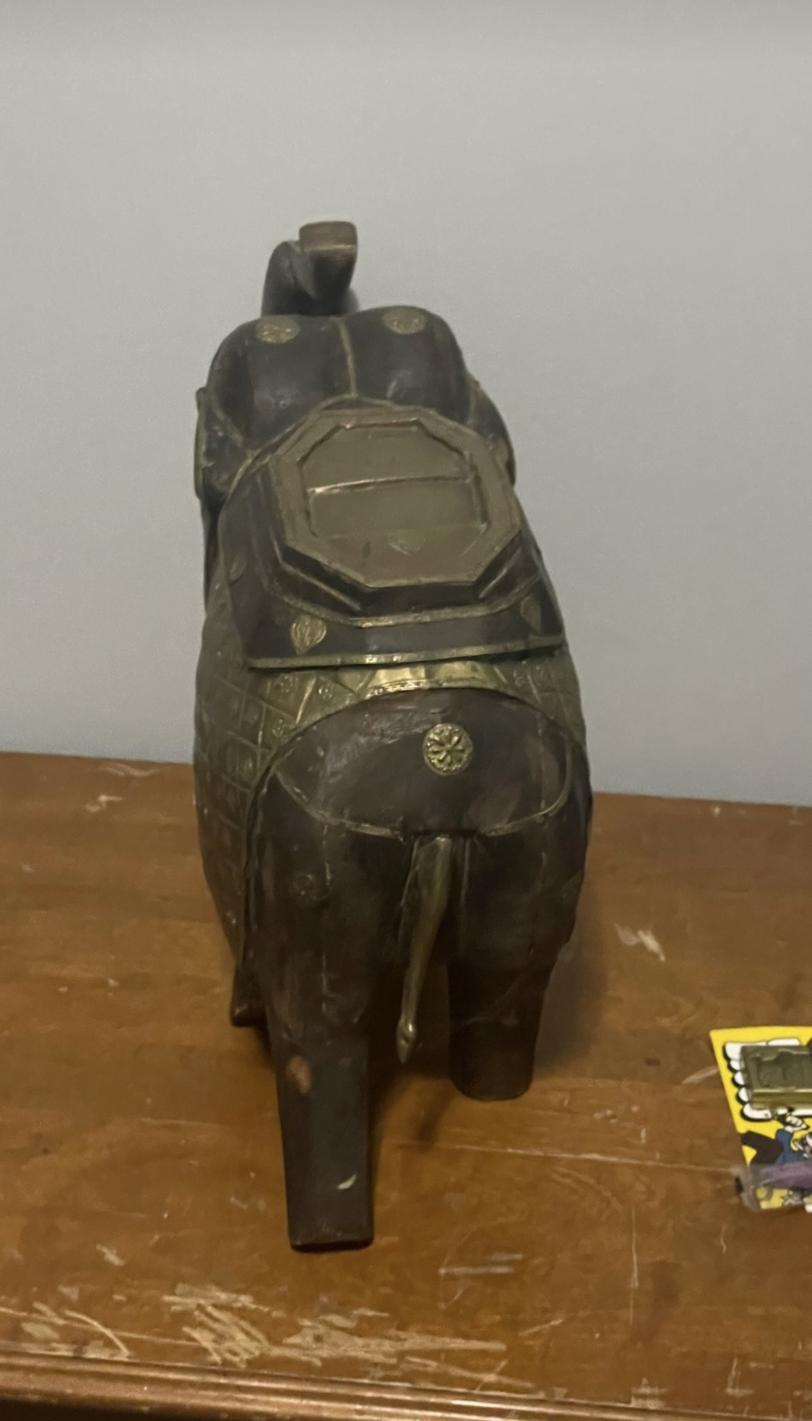 Decorative Wooden Elephant Figurine with Brass Accents - photo 5
