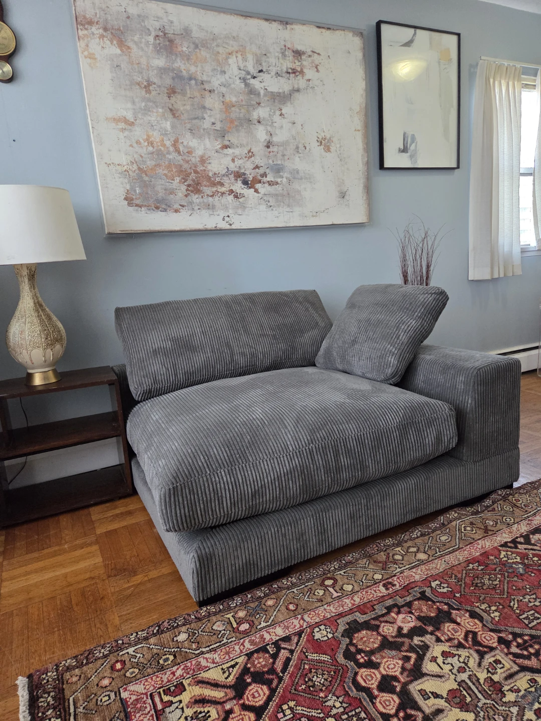 (Brand New) Moe's Gray Corduroy Plunge Corner Lounge Chair - photo 2