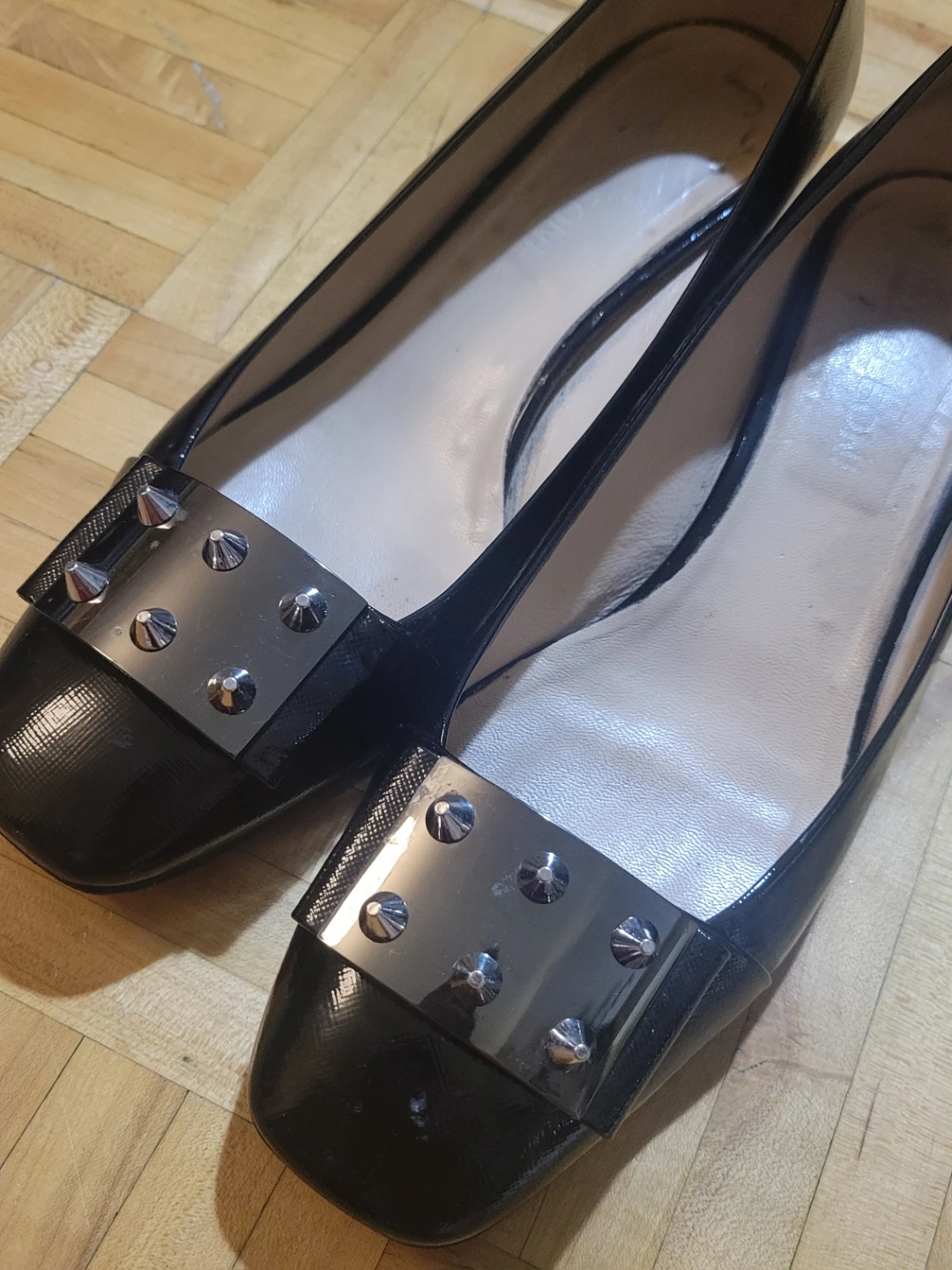 Women's Black Square Napoleoni Toe Studded Ballet Flats Size 40
