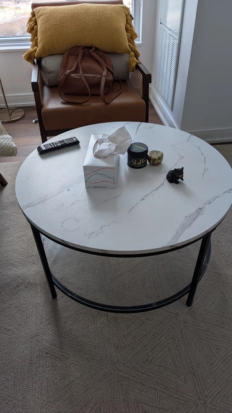 Round Marble-Look Coffee Table