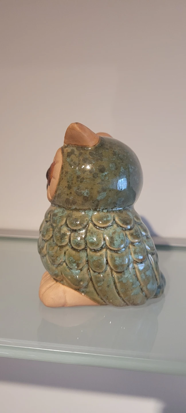 New Vintage Clay Pottery Owl Figurine Green Glazed - photo 4
