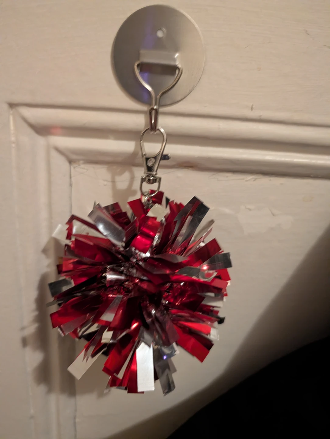 Red and Silver Pom Pom Keychain