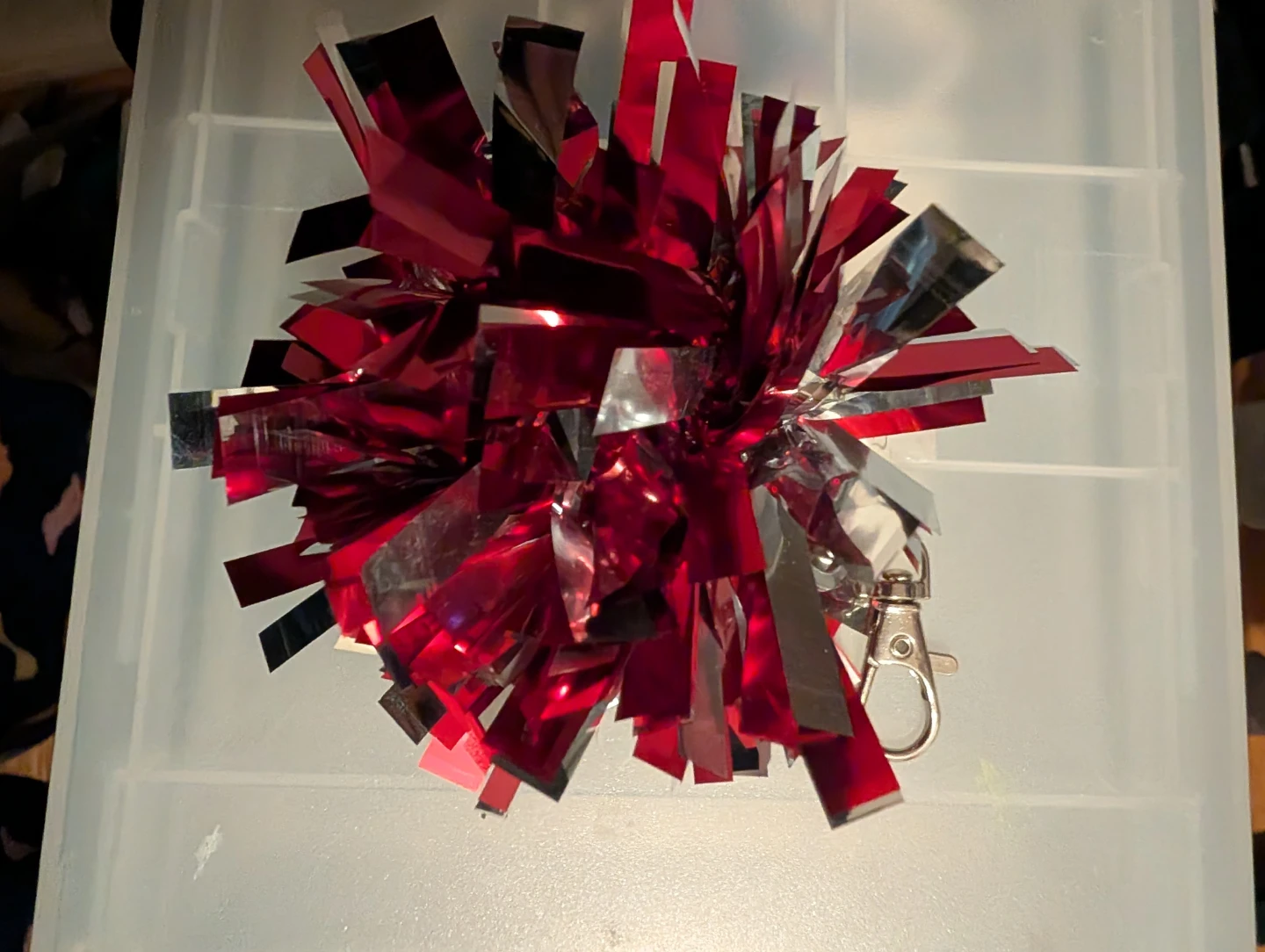 Red and Silver Pom Pom Keychain - photo 2