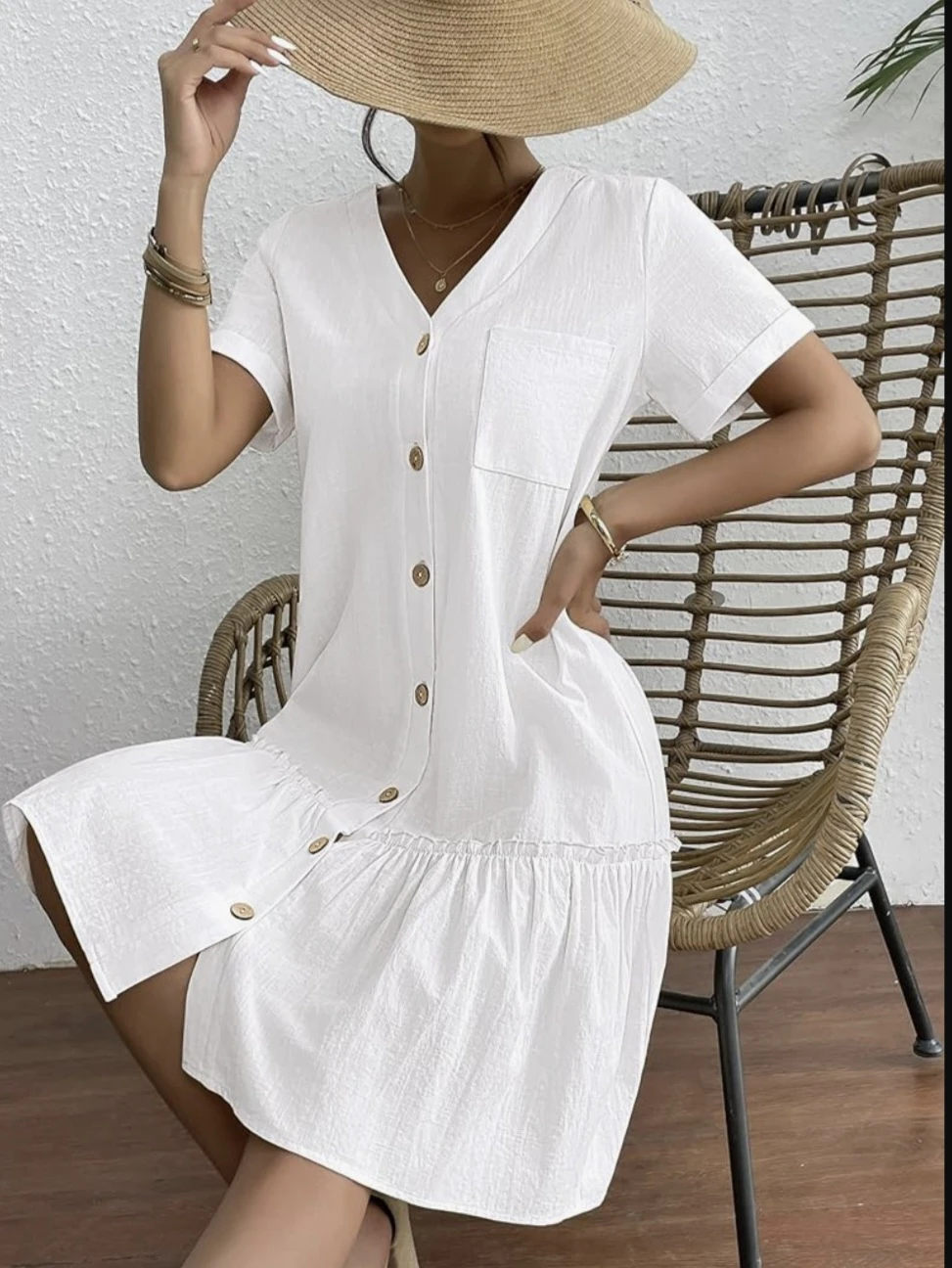 NWT HOTOUCH White Button-Up Tiered Dress Medium - photo 3