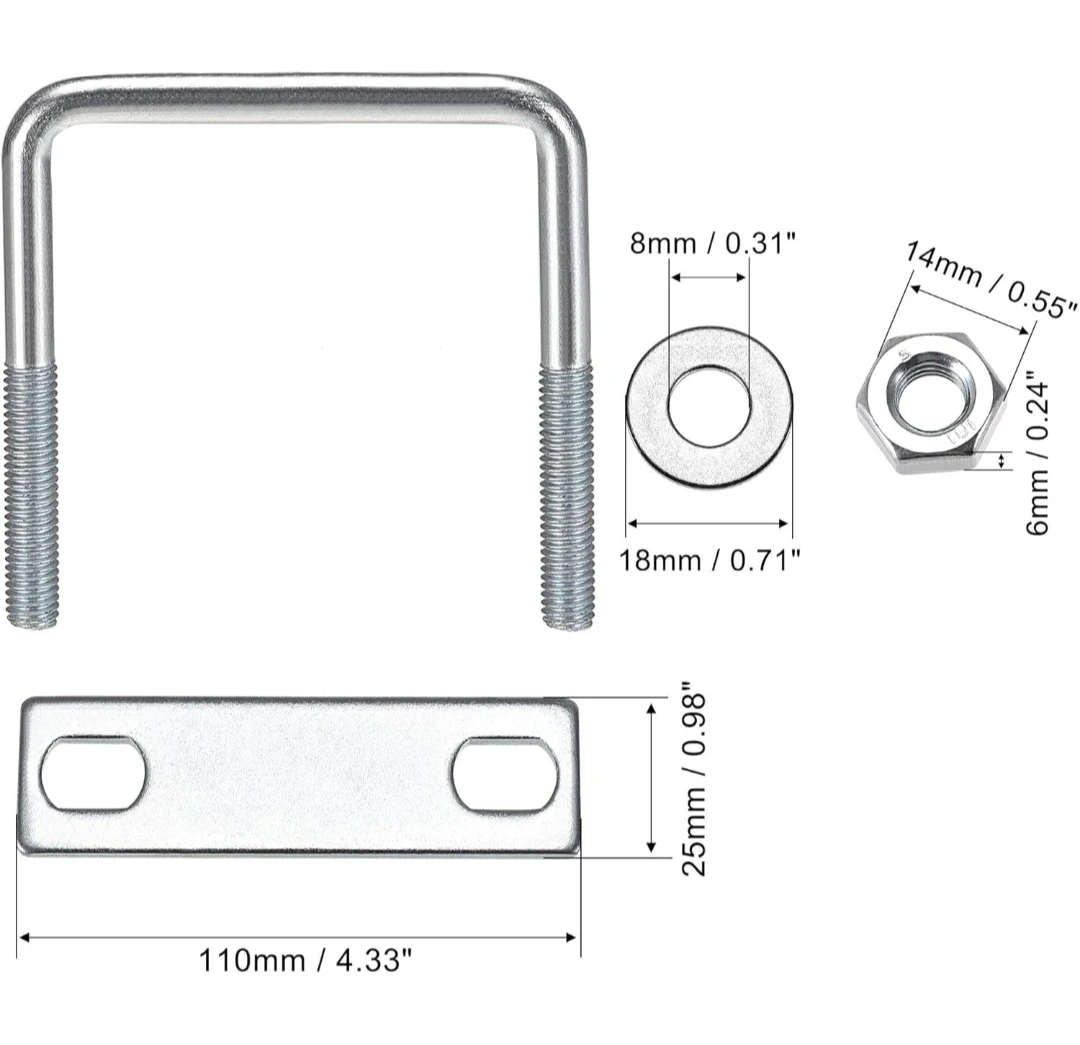 uxcell Square U-Bolts 82mm Inner Width Carbon Steel M8 (4 Set) 🌱 - photo 3