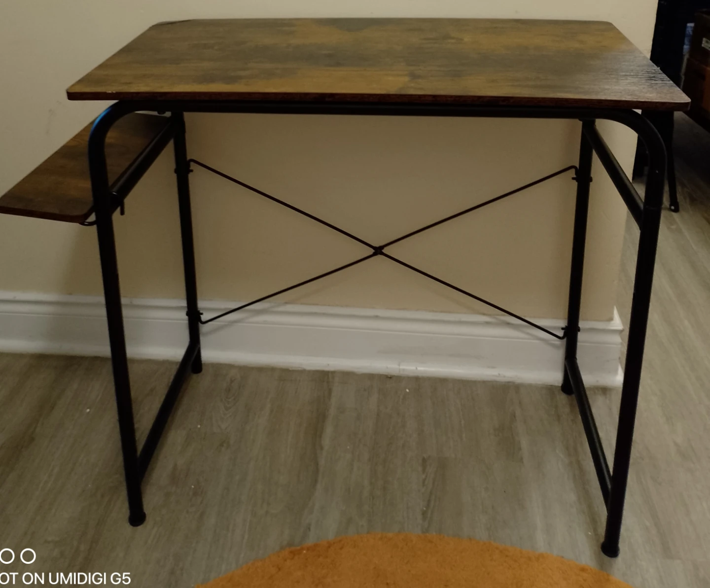 Rustic Wood Grain Desk with Black Metal Frame