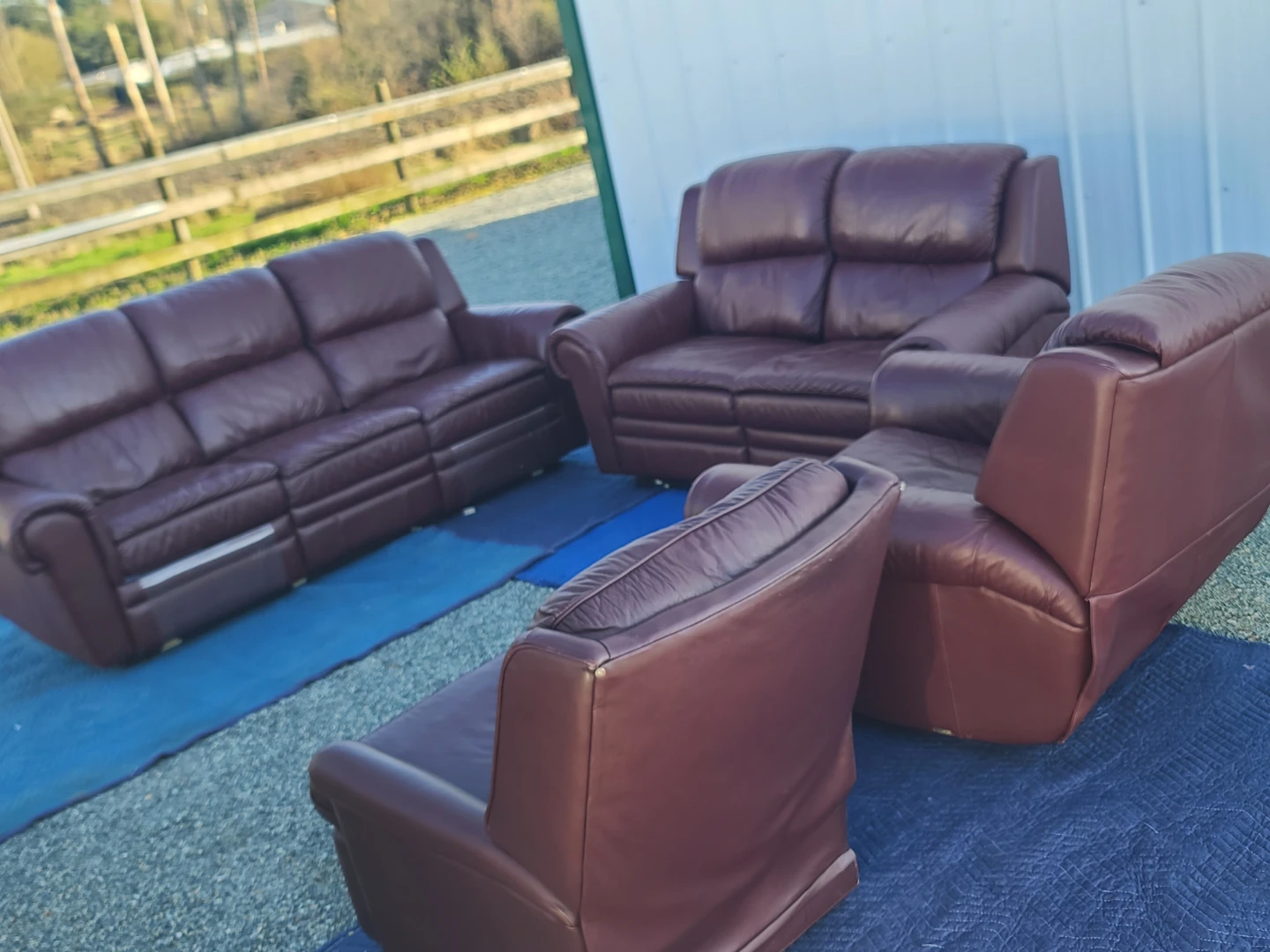 Brown Leather Sofa Set - 3-seater, 2-seater, 2 Chairs