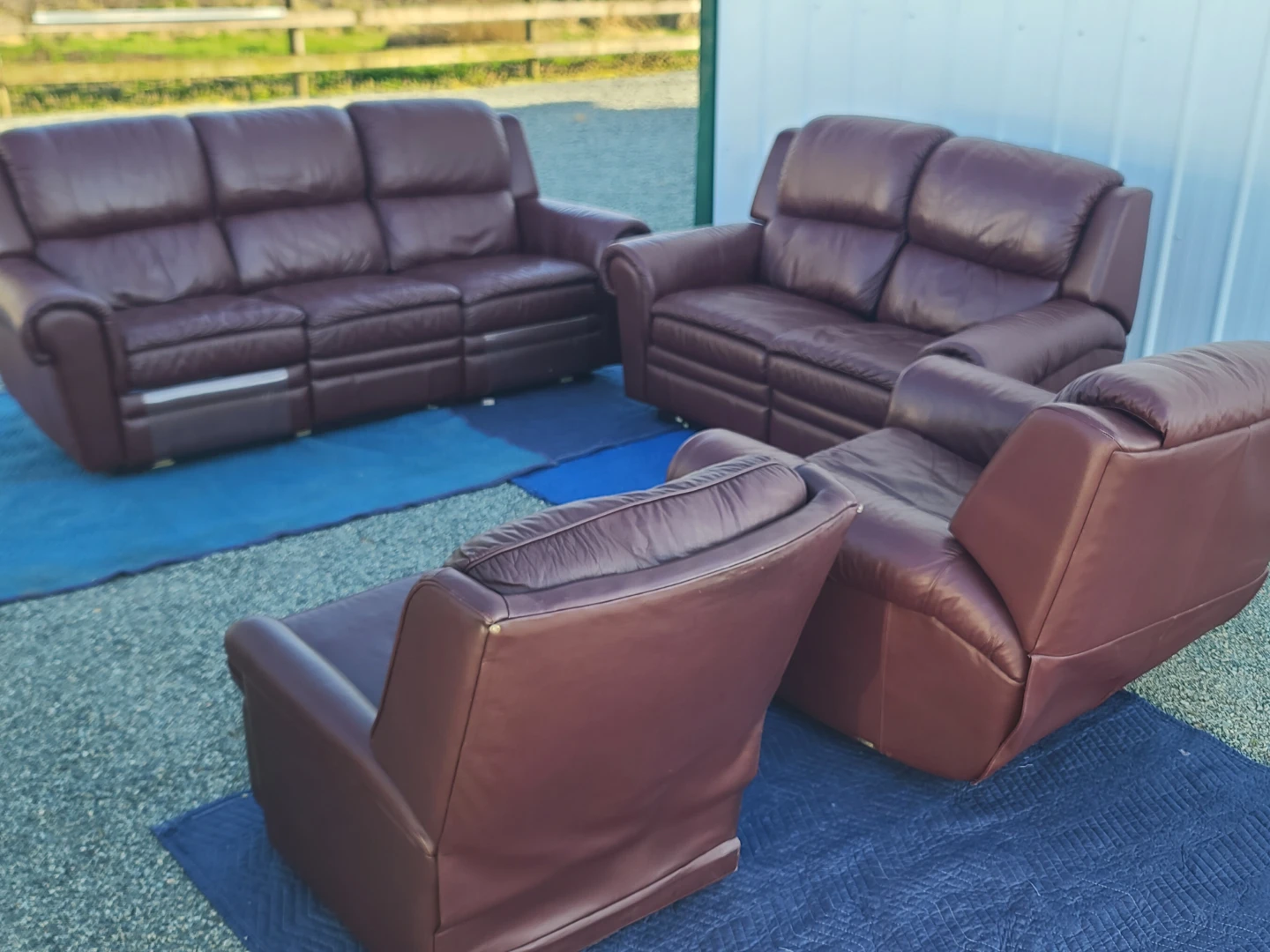 Brown Leather Sofa Set - 3-seater, 2-seater, 2 Chairs - photo 2