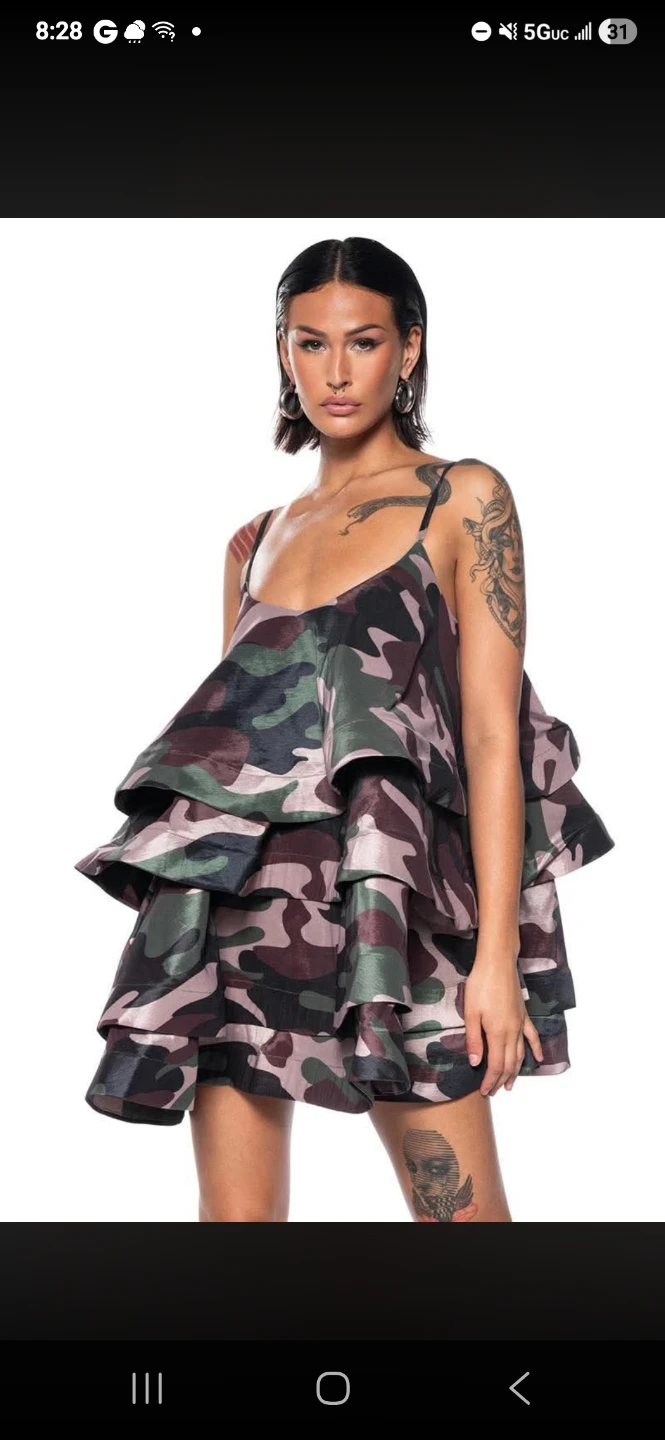 Camo Ruffle Mini Dress