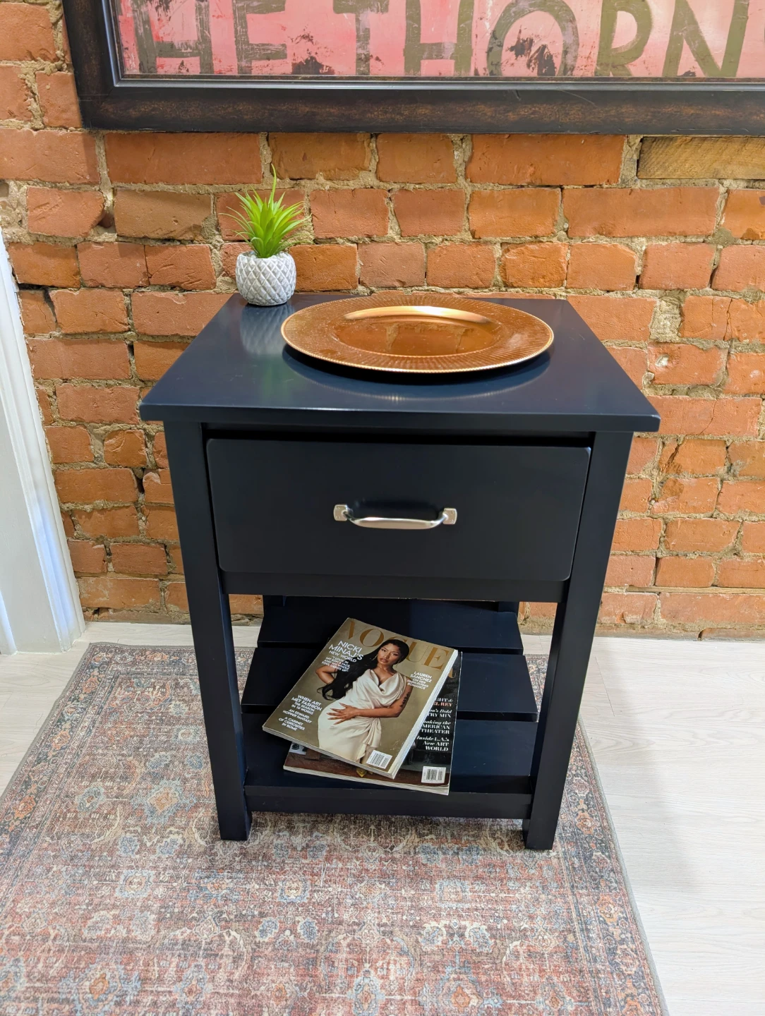 Pottery Barn Camp Solid Wood Nightstand Table, Navy Blue