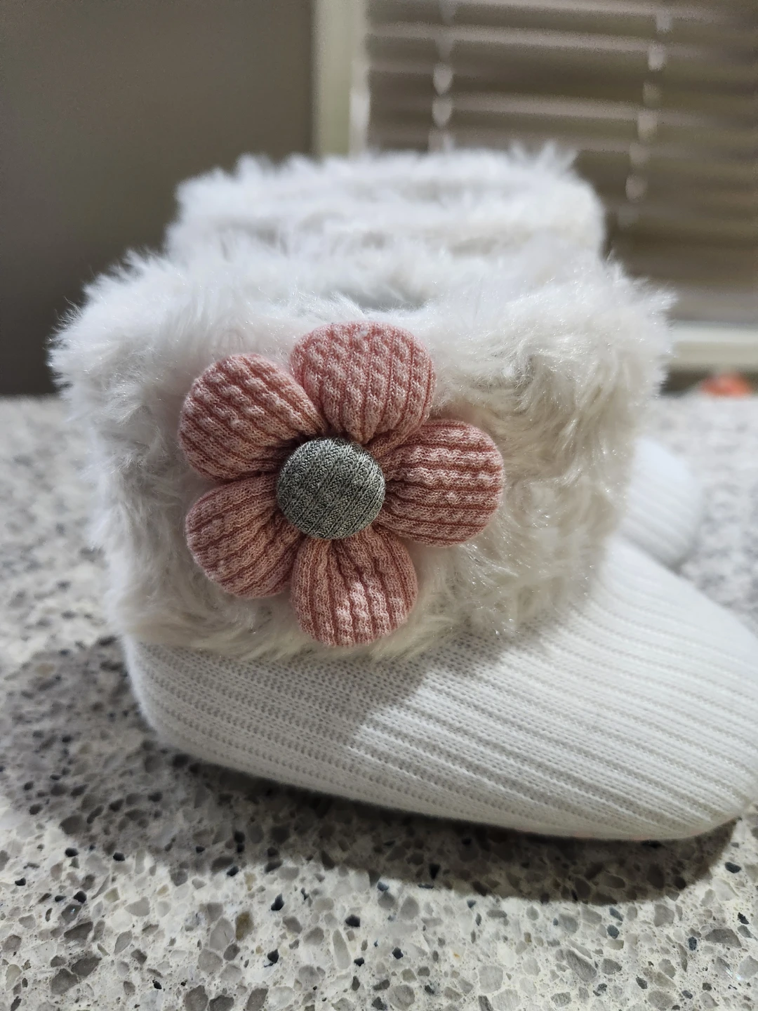 White Baby Booties with Flower Detail