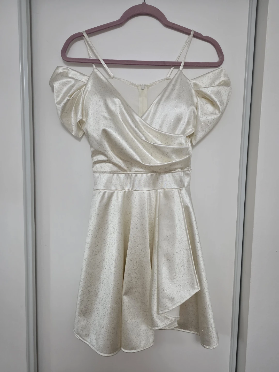 White Sparkly Off-the-Shoulder Dress