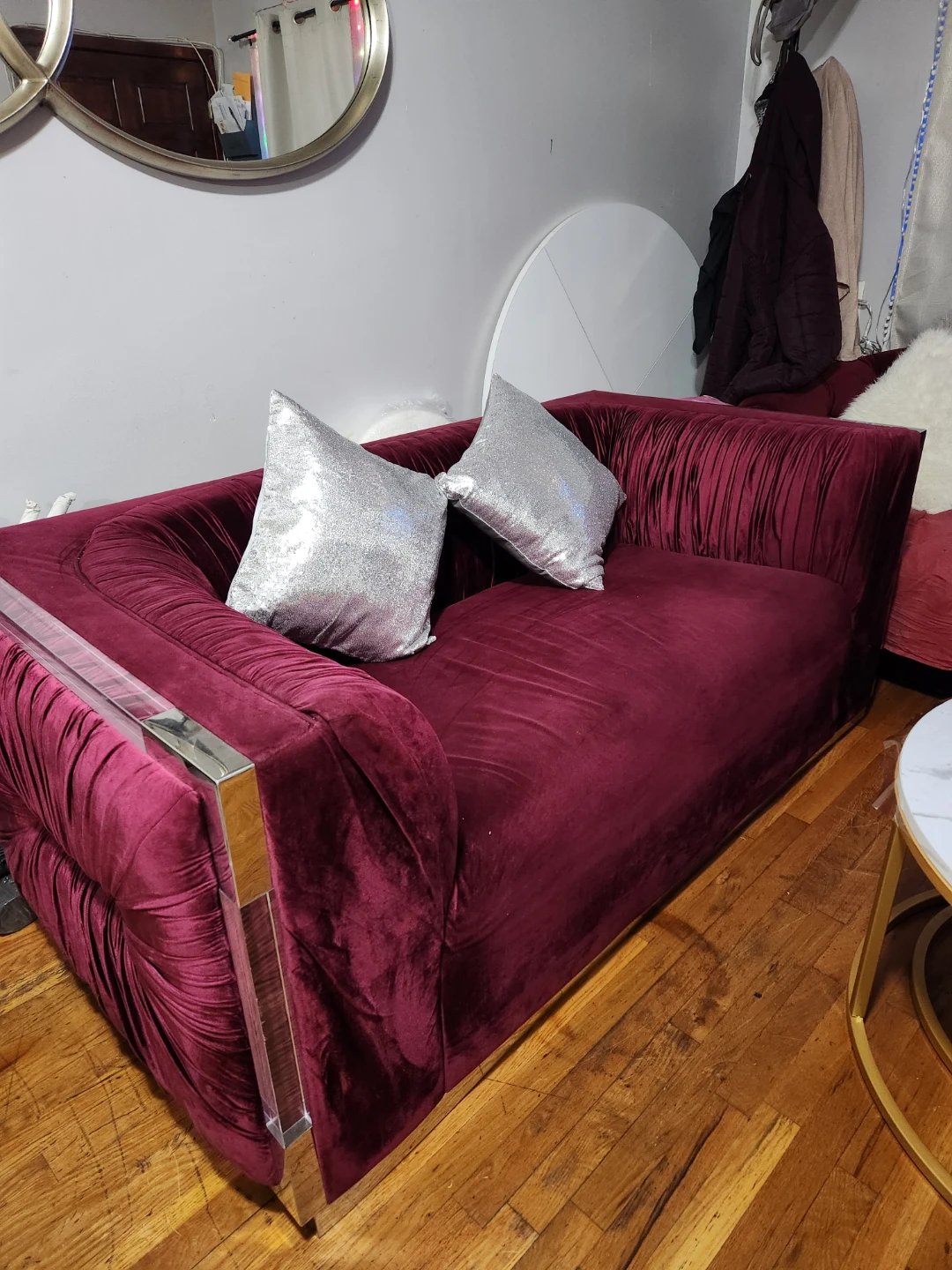 Velvet Sofa with Chrome Accents