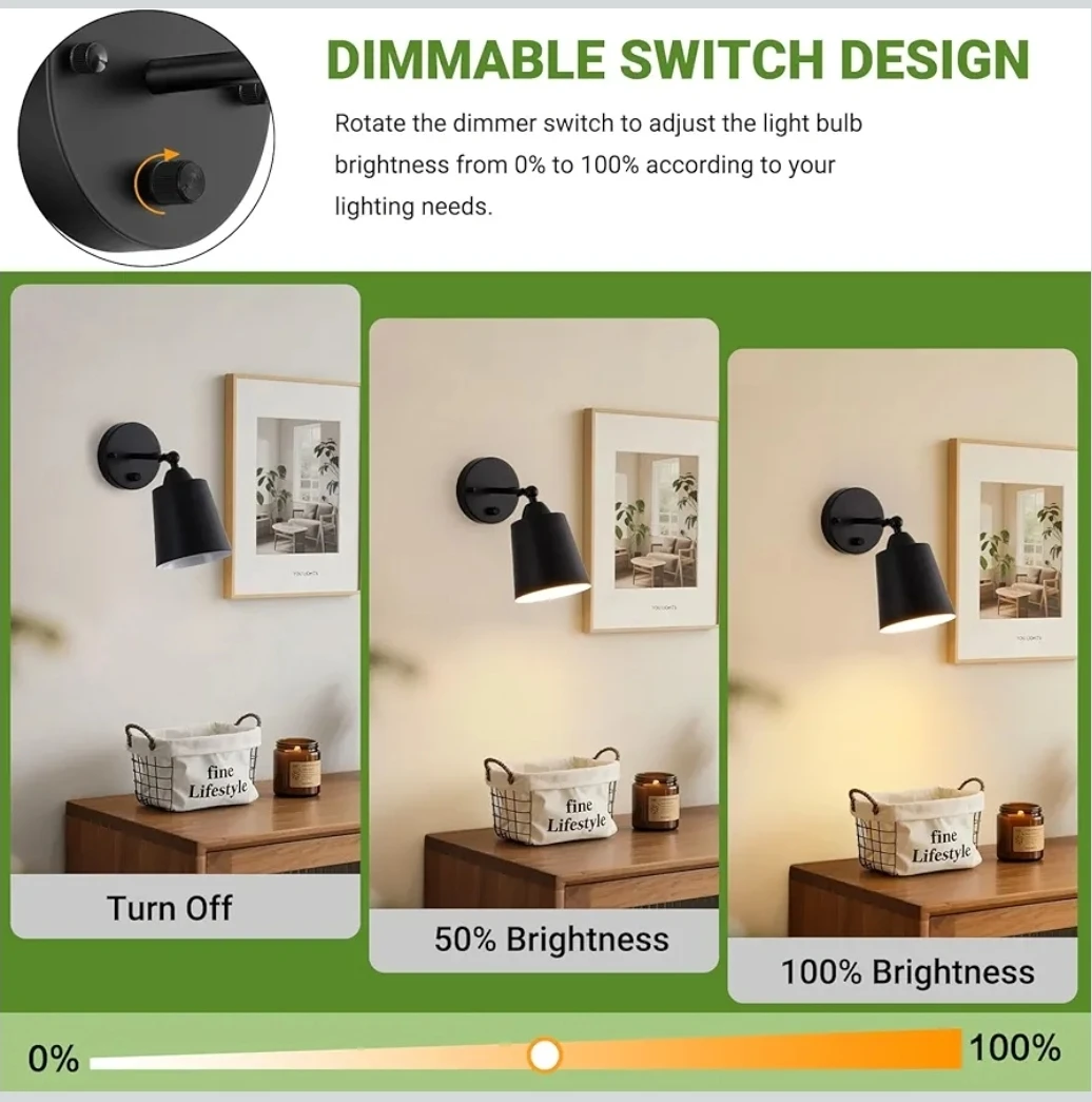 Black Dimmable Wall Sconces Set of 2 - photo 4