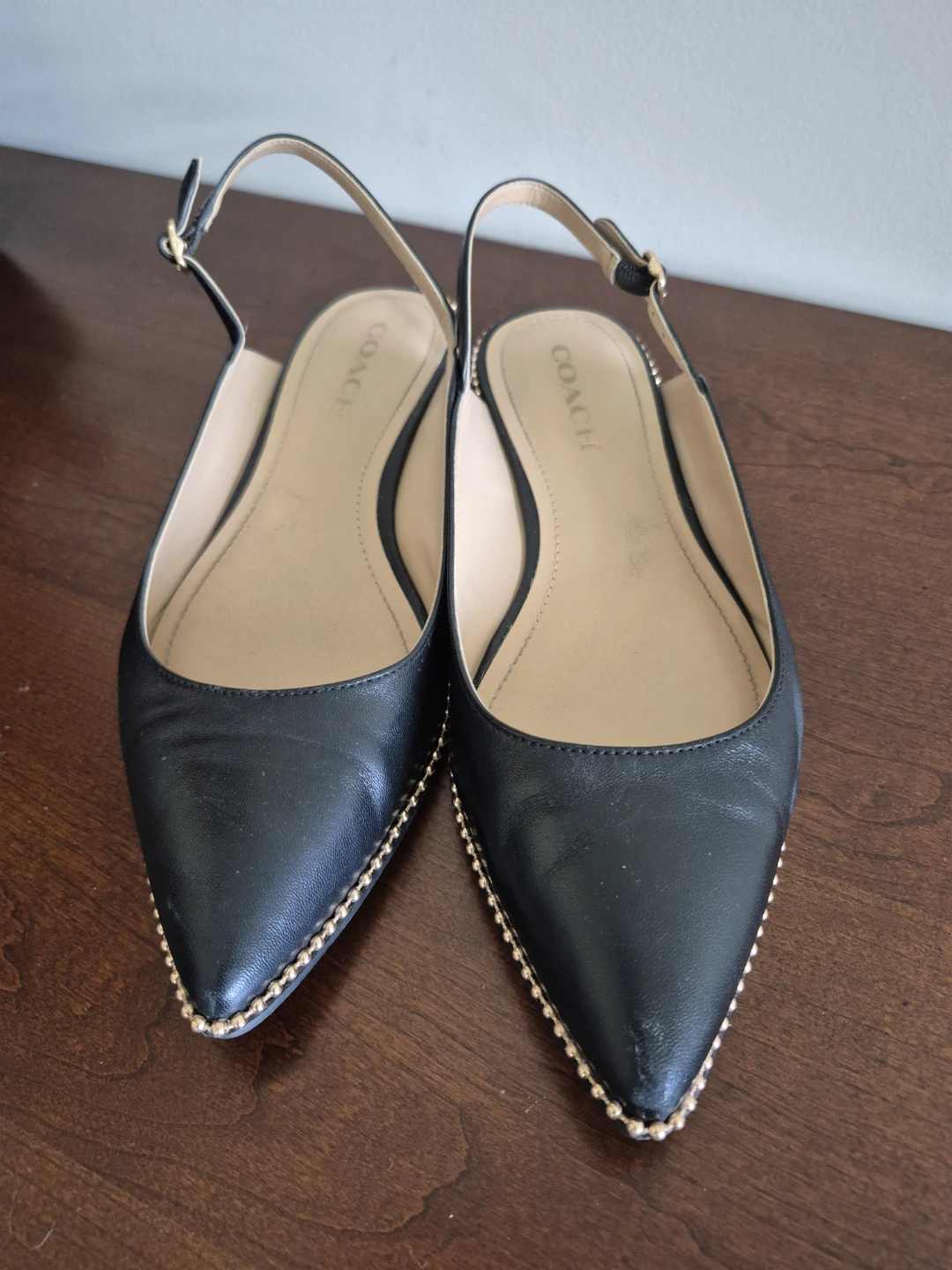 Coach Black Leather Studded Slingback Flats 8.5 - photo 3