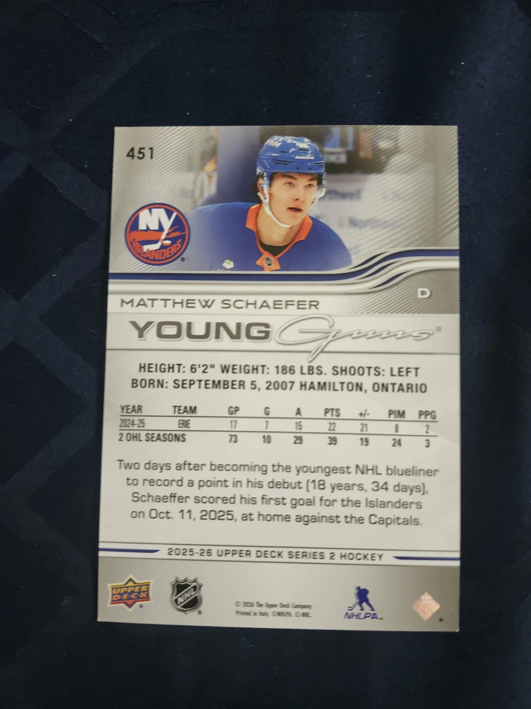 Upper Deck Matthew Schaefer 2025-26 Series 2 - photo 2