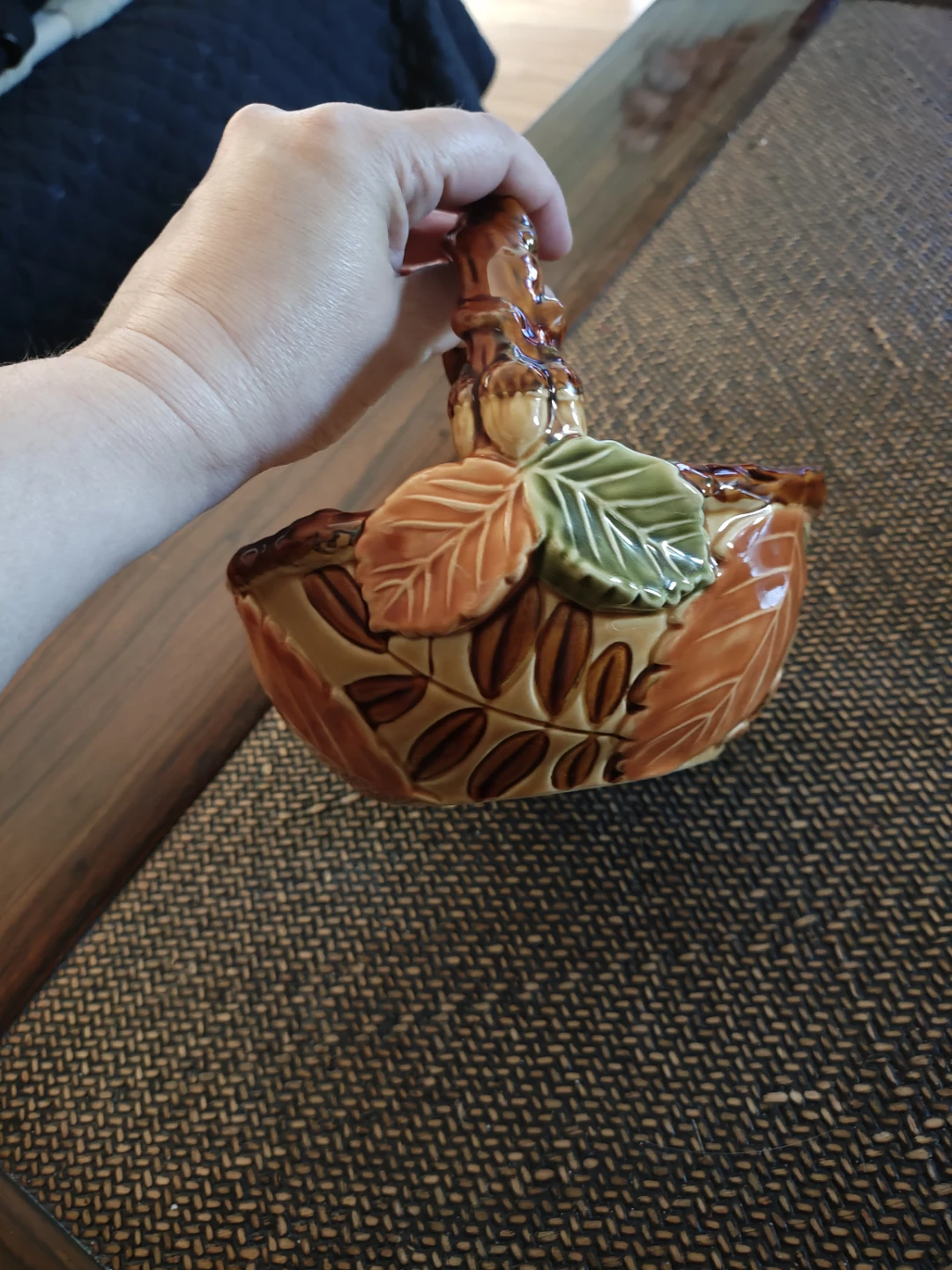 Harvest Ceramic Basket W Handle Fall Leaf Decor - photo 5