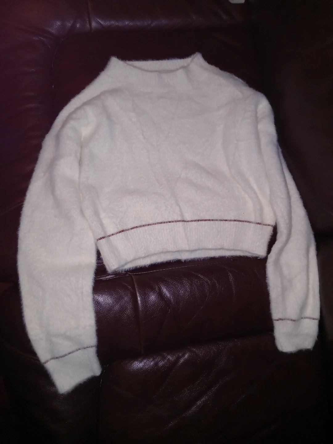 Women's Cream Fuzzy Mock Neck Cropped Sweater