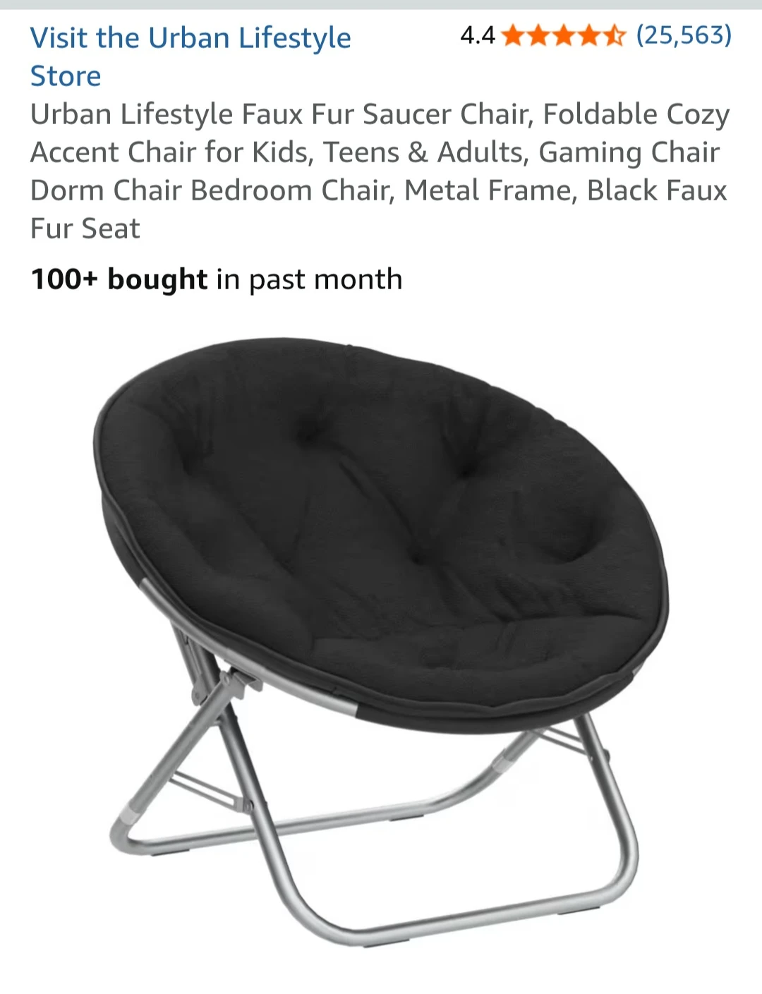 Urban Lifestyle Faux Fur Saucer Chair - Black