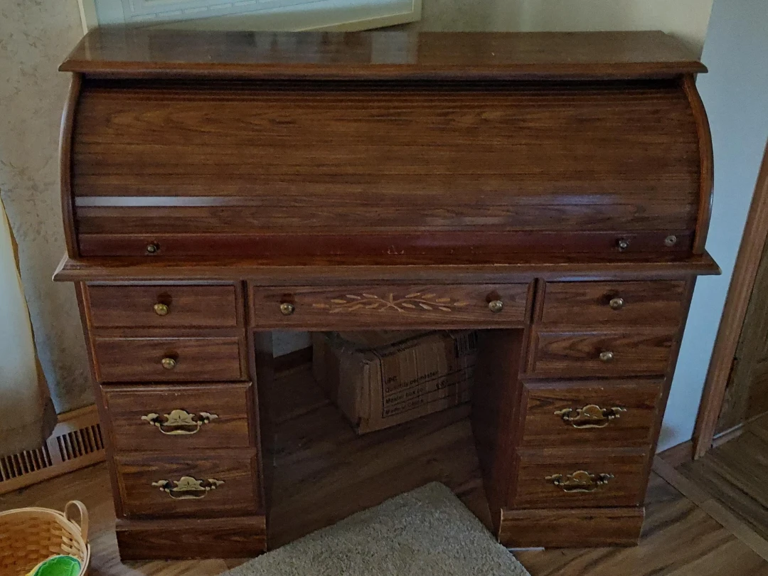 Vintage Oak Roll Top Desk with Drawers