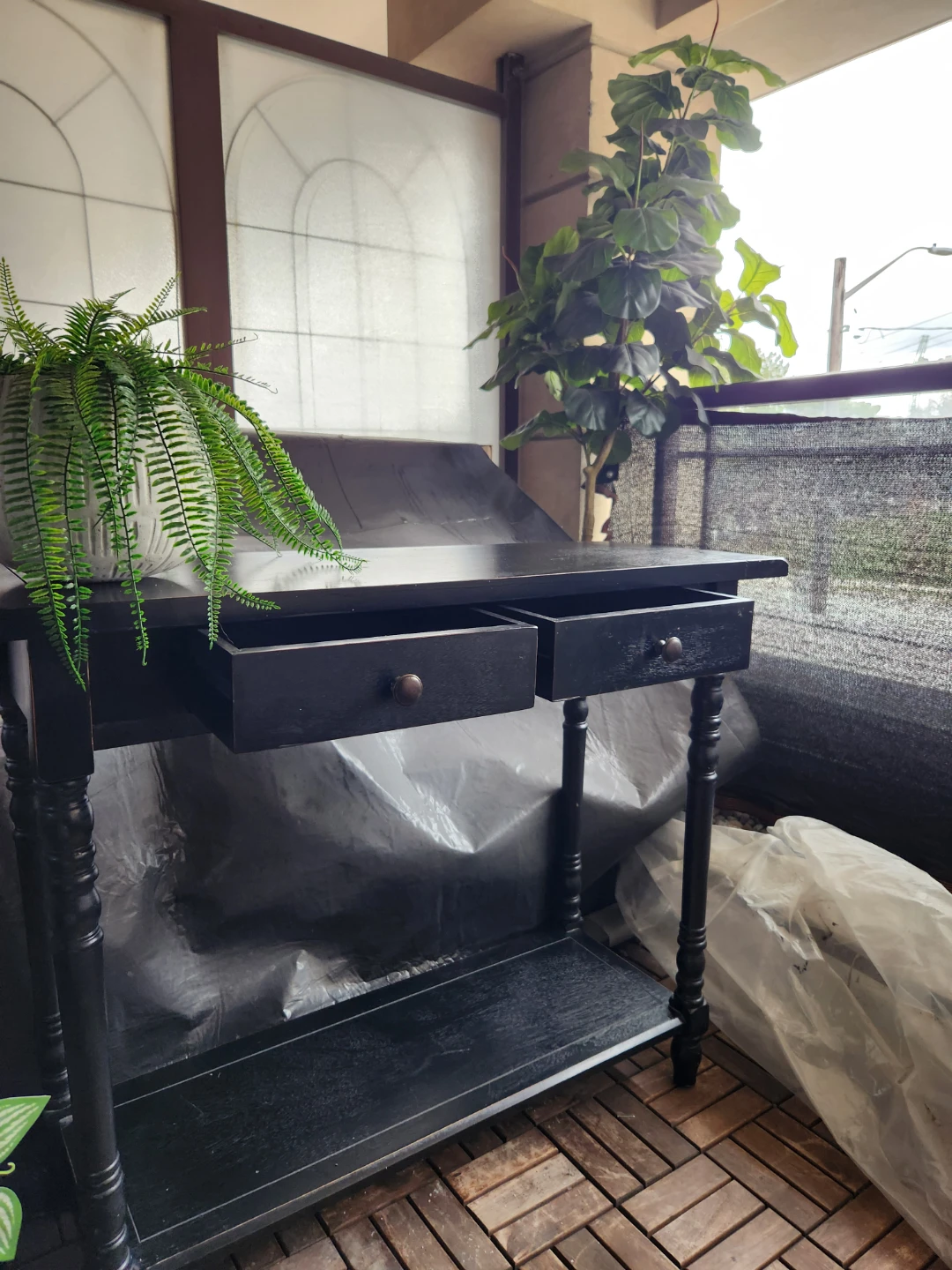 Black Console Table with Two Drawers
