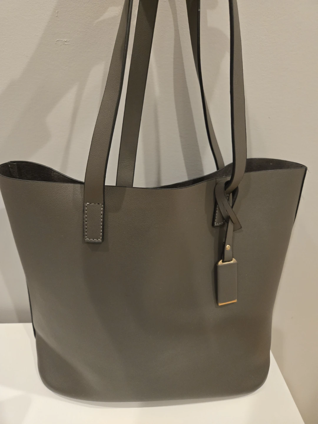 Gray Faux Leather Tote Bag