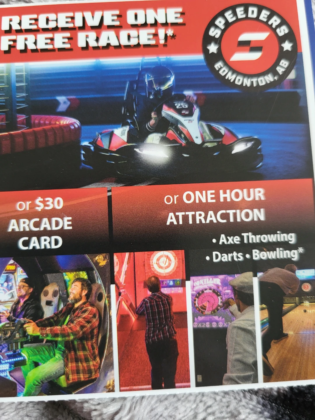 Speeders Edm.Voucher- 1 Free Race or $30 Arcade Card/Attraction - photo 2