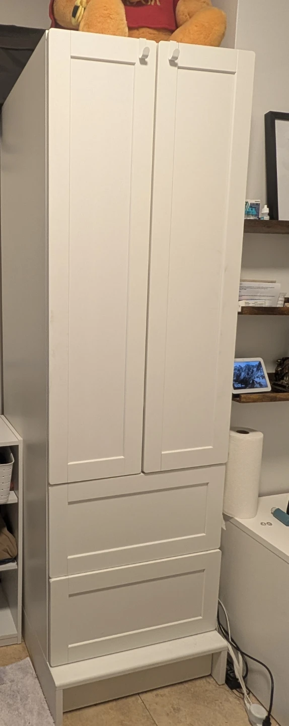 White Two-Door Wardrobe with Drawers