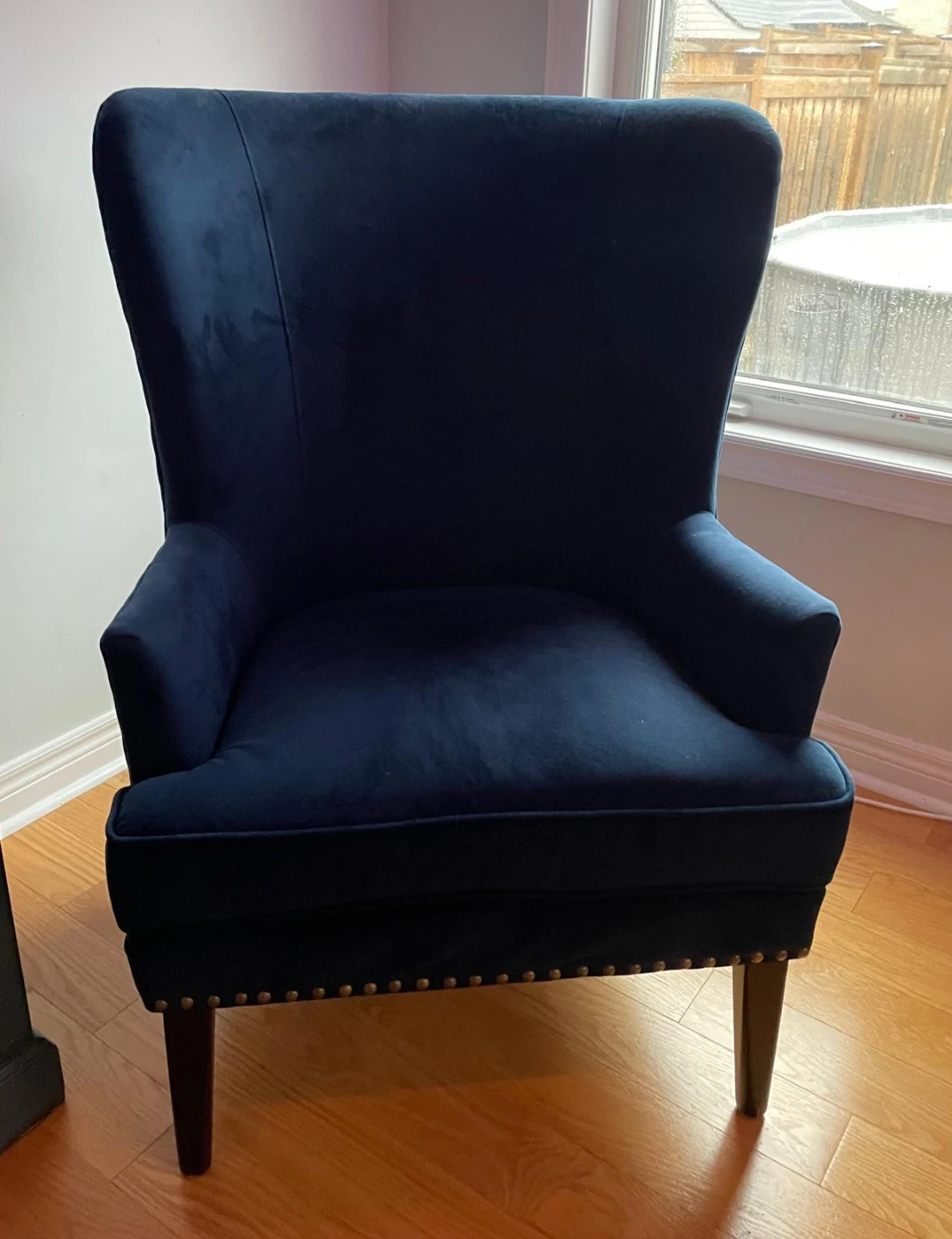 Navy Blue Velvet Accent Chair and Ottoman Set