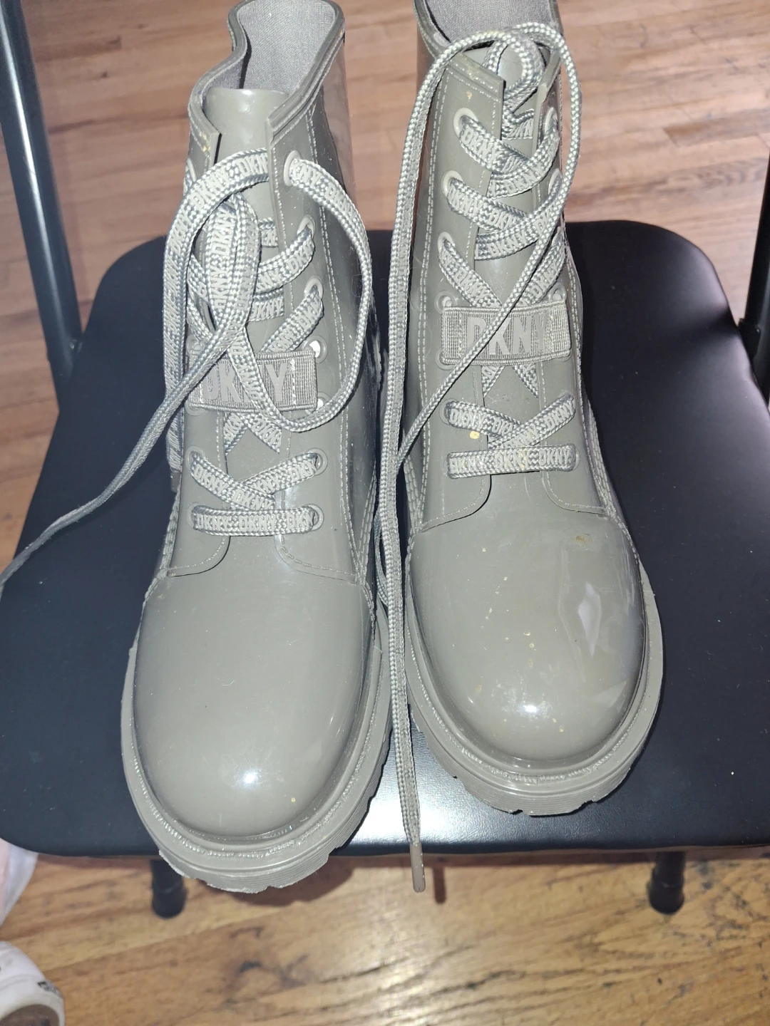 DKNY Gray Rubber Lace-Up Ankle Boots