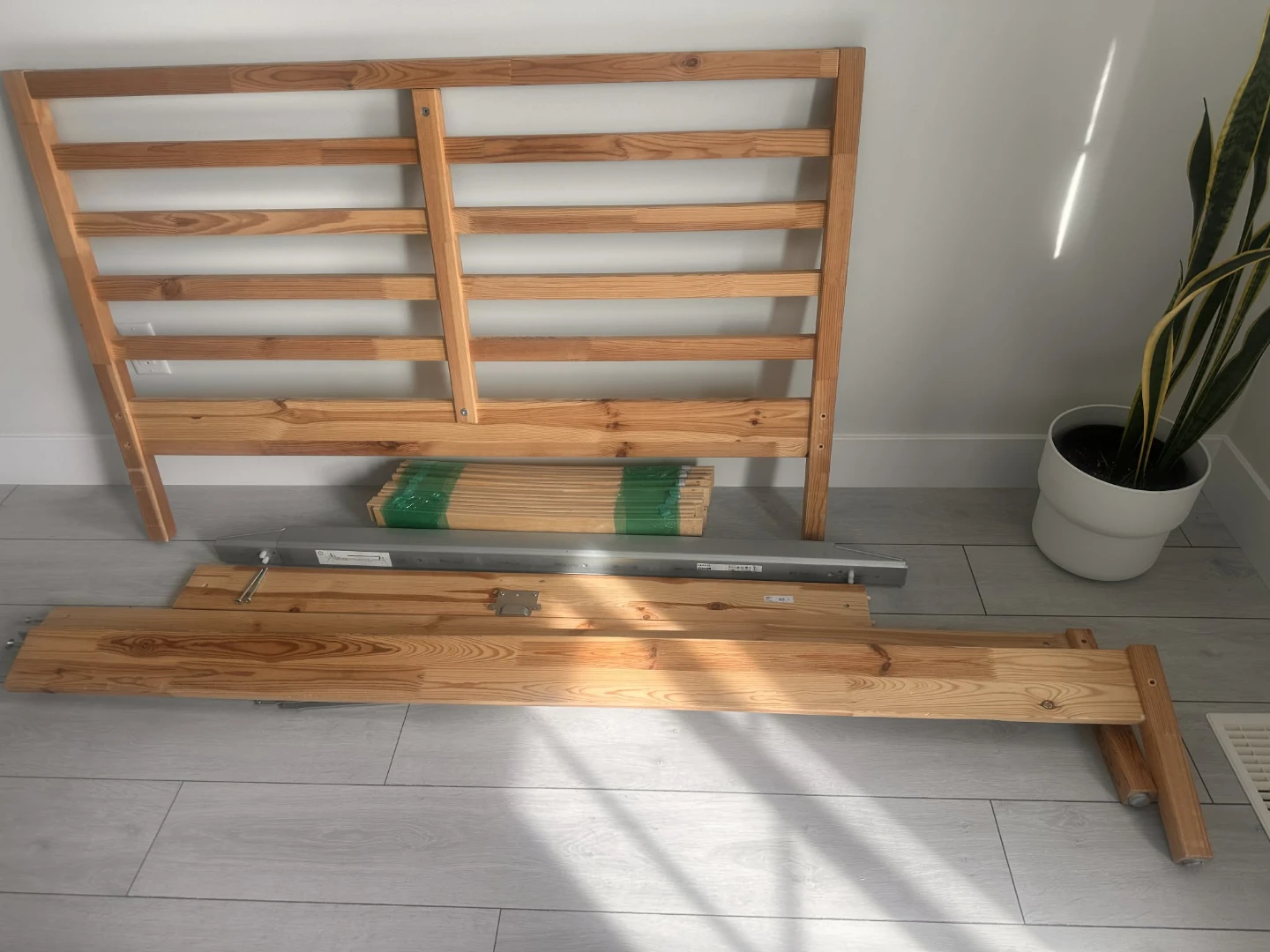Wooden Double Bed Frame with Headboard and Slats