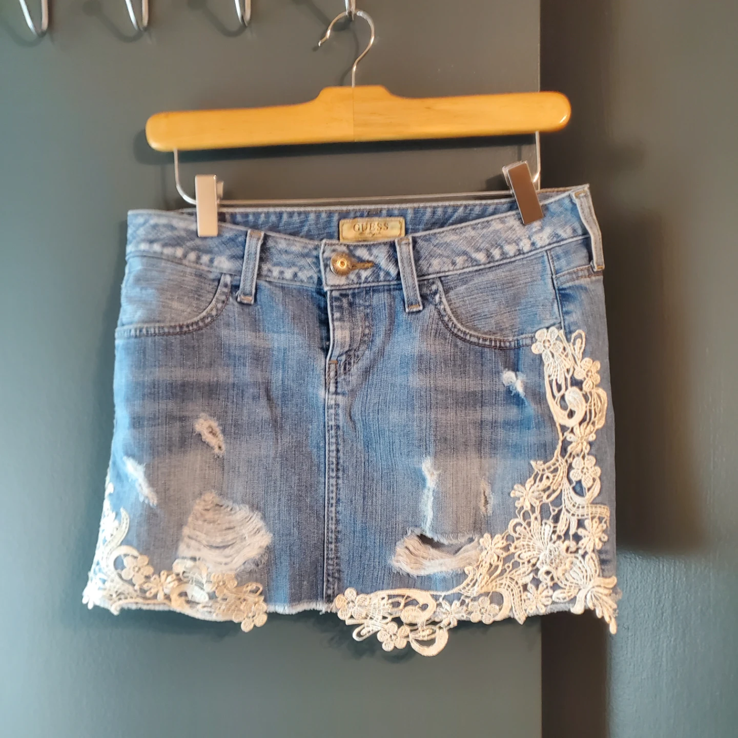 GUESS Denim Skirt with Lace 🌱