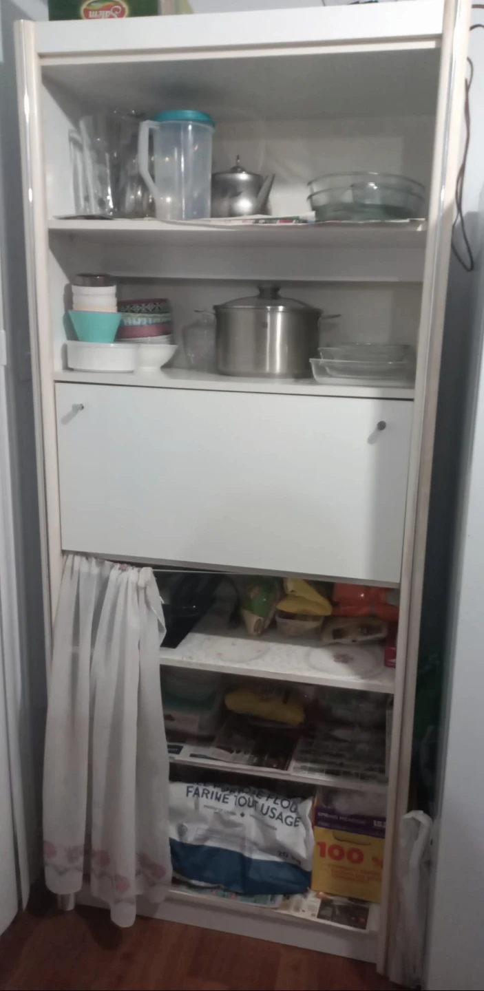 White Kitchen Storage Cabinet with Drop-Down Table