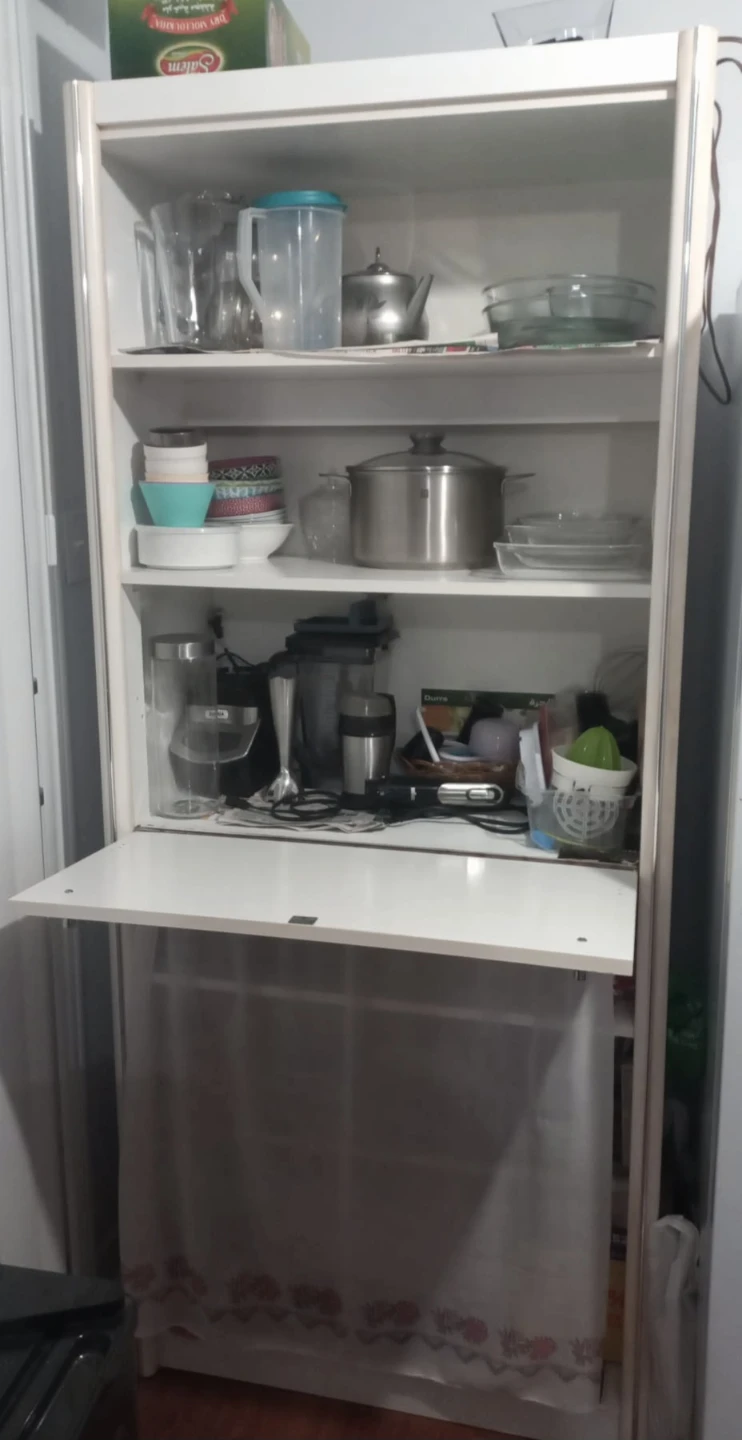 White Kitchen Storage Cabinet with Drop-Down Table - photo 2