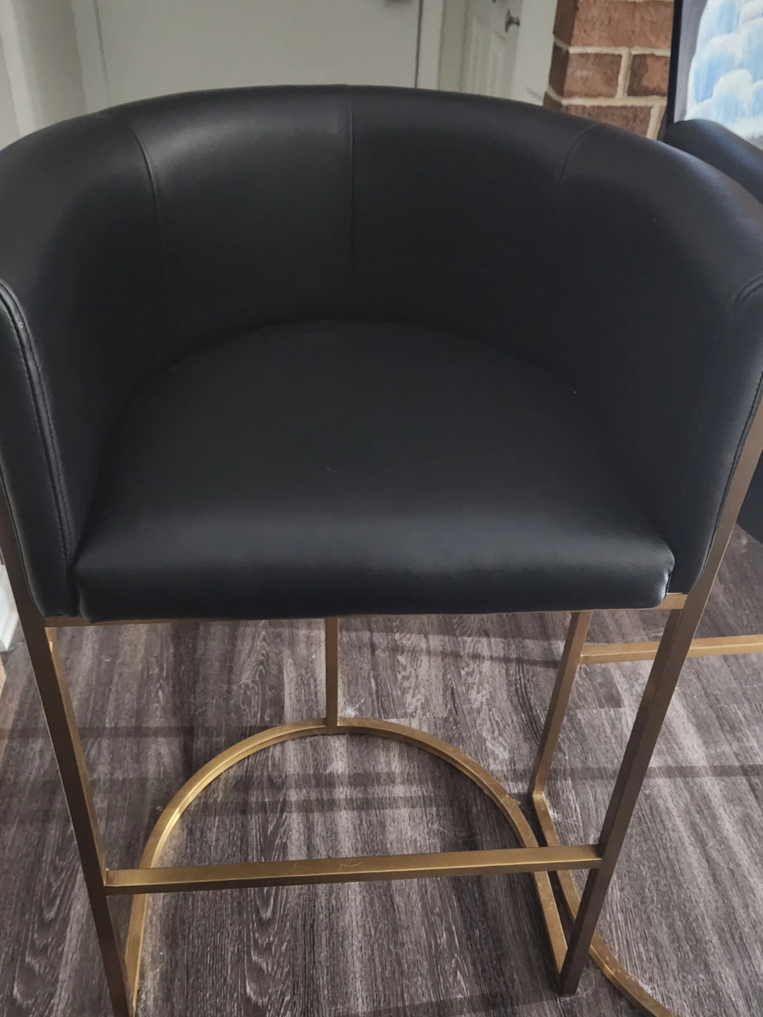 Black Faux Leather Bar Stools with Gold Frame (Set of 2) - photo 4